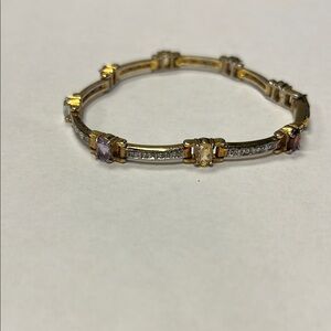 925 Sterling Silver Genuine Diamonds Elegant Gold and Silver Bracelet.